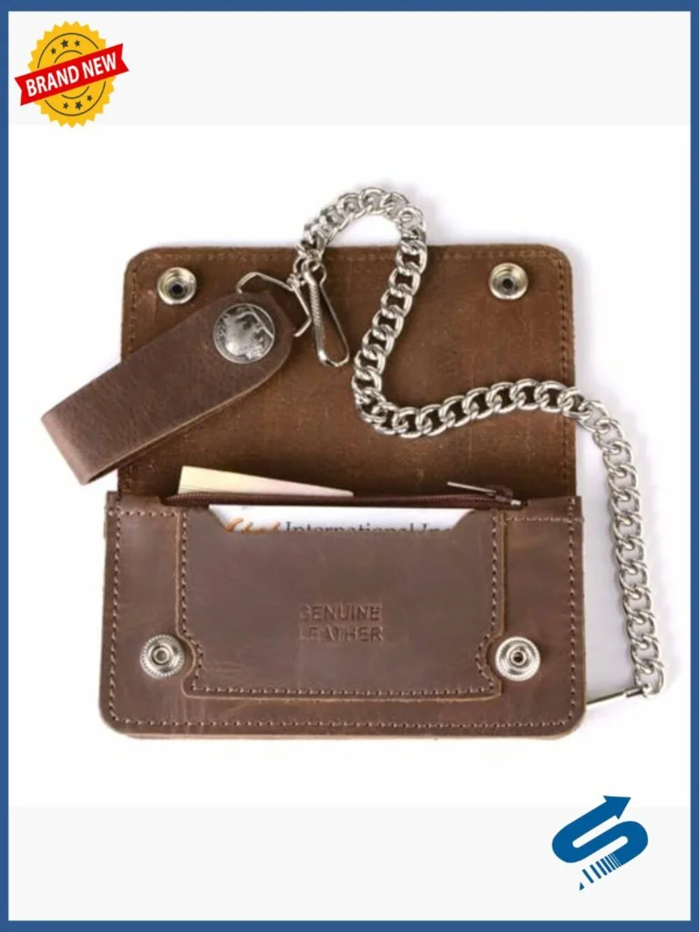 Men's Bi-Fold Leather Biker Wallet with Removable Chain
